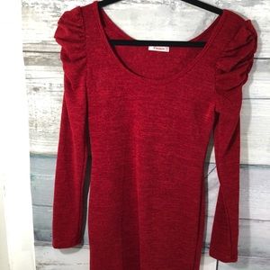 Vivace Sweater Dress with ruched shoulder. Burg M